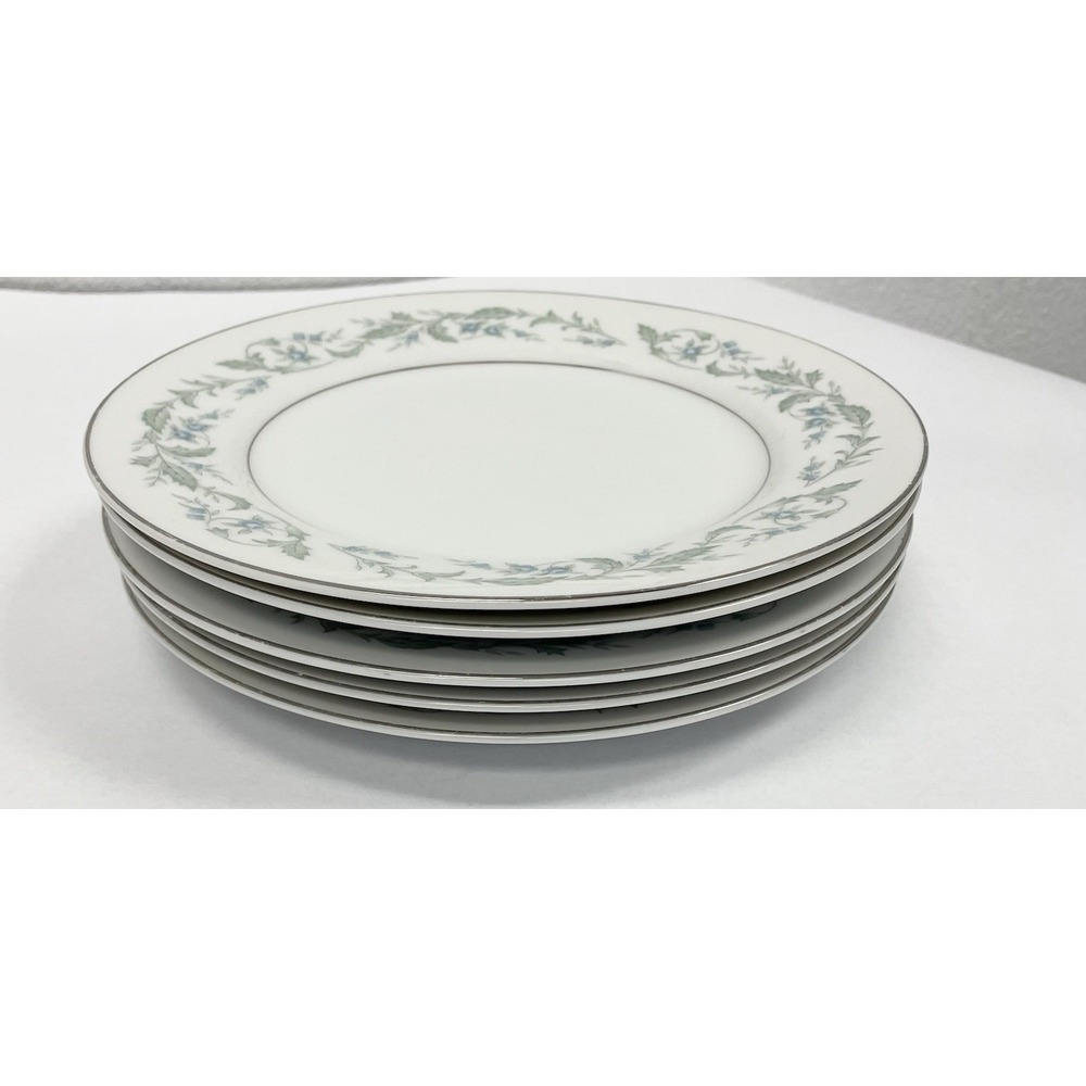 Rose China Japan Louise 3803 Salad Plates Set of 6 Blue Floral Silver Rim 8" - Picture 3 of 5